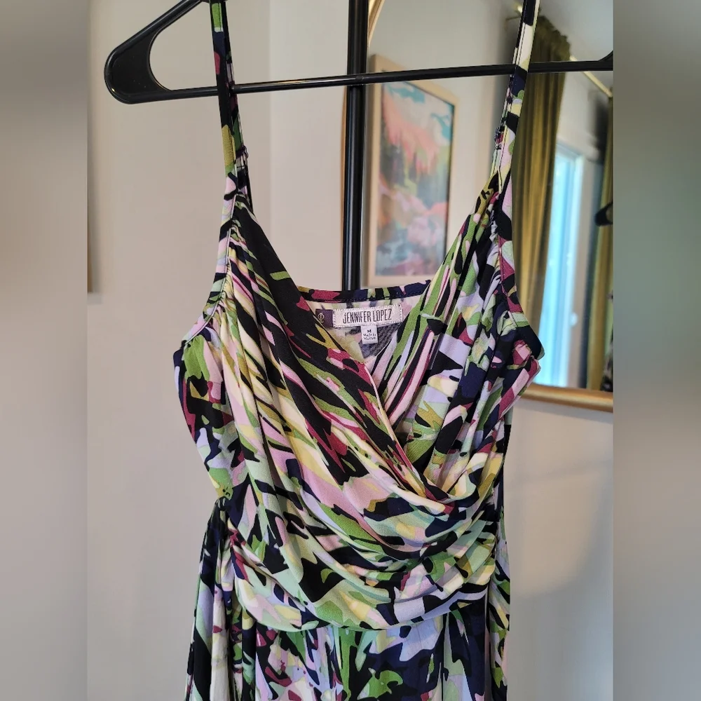 JENNIFER LOPEZ Abstract Print Dress Adjustable Strap (Green, Pink, White) Size M - Picture 2 of 8